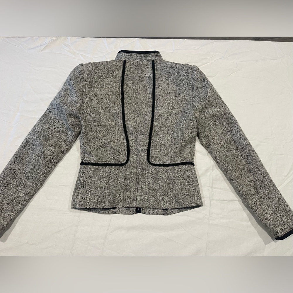 White House Black Market Gray Long Sleeve Tweed zippered Blazer Jacket Size 00 - Picture 9 of 11